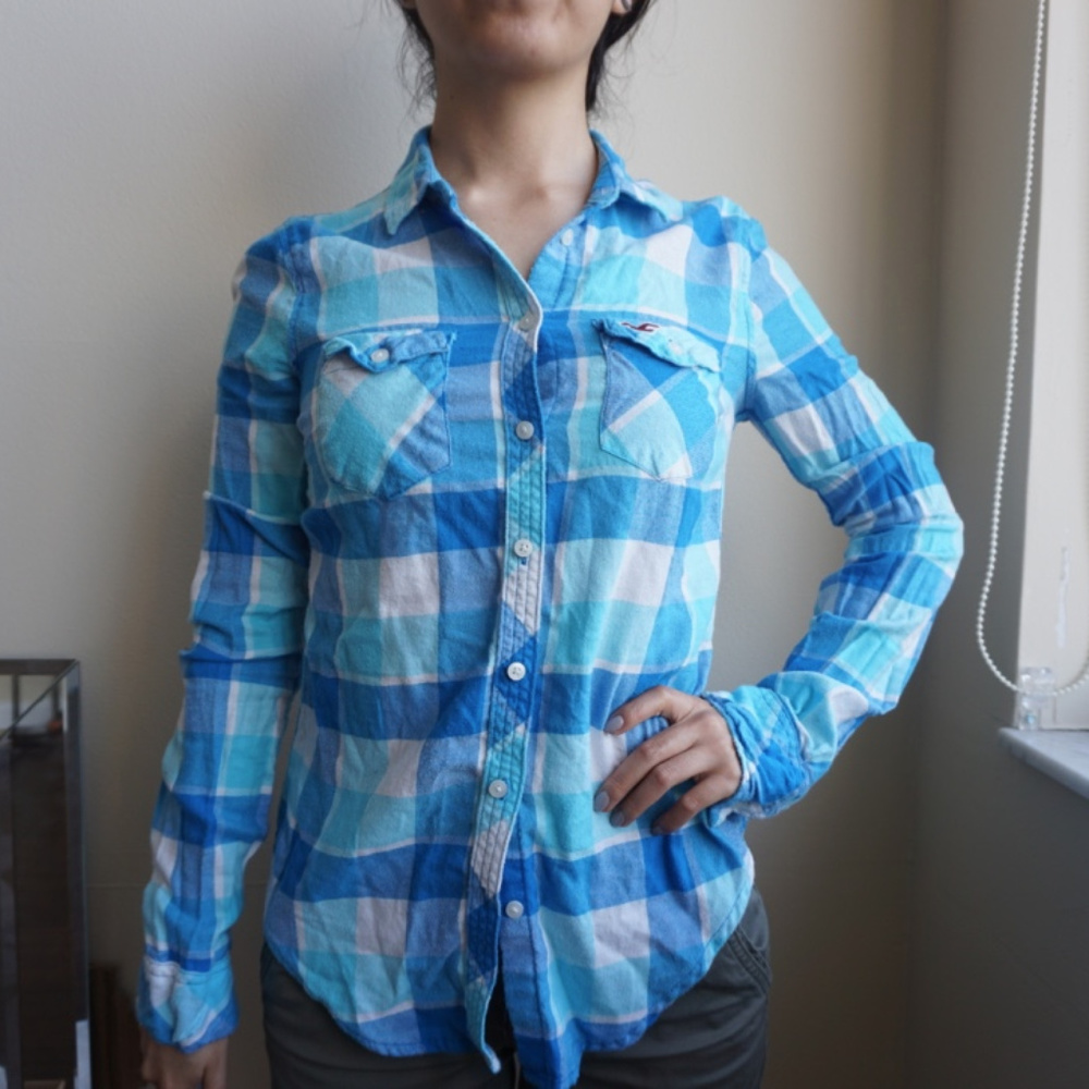 Hollister Blue Plaid Long Sleeve
